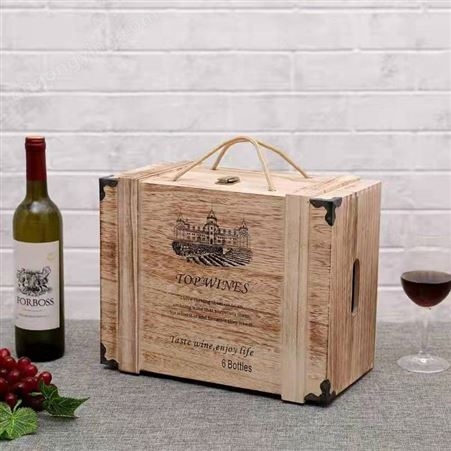 六支装红酒包装木盒 手提6瓶装葡萄酒木质印花礼盒