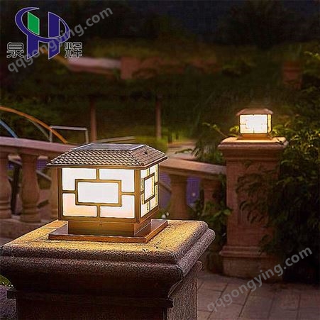 中式太阳能柱头灯户外防水方形大门柱子墙头灯花园别墅围墙灯