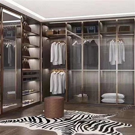 铝唯卧室玻璃门衣柜 现代极简衣柜 组合衣帽间 玻璃转角衣橱