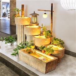 日式竹子景观流水摆件喷泉石磨鱼池阳公室餐厅庭院客厅装饰品
